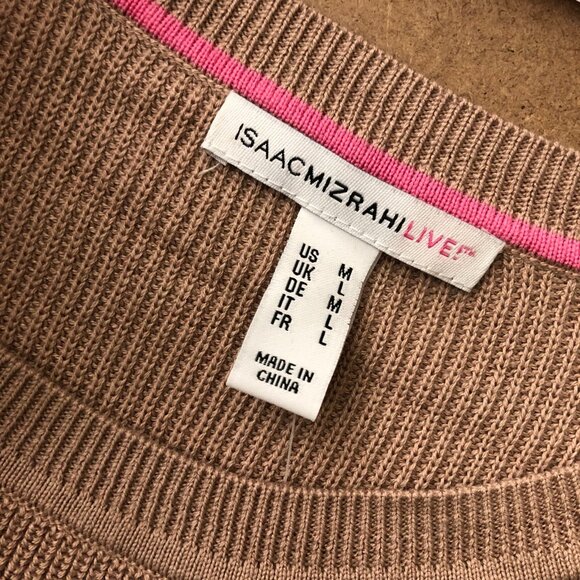 Isaac Mizrahi Live! Womens Sweater Short Sleeve Ruffle Ribbed Knit Brown M - Picture 3 of 5